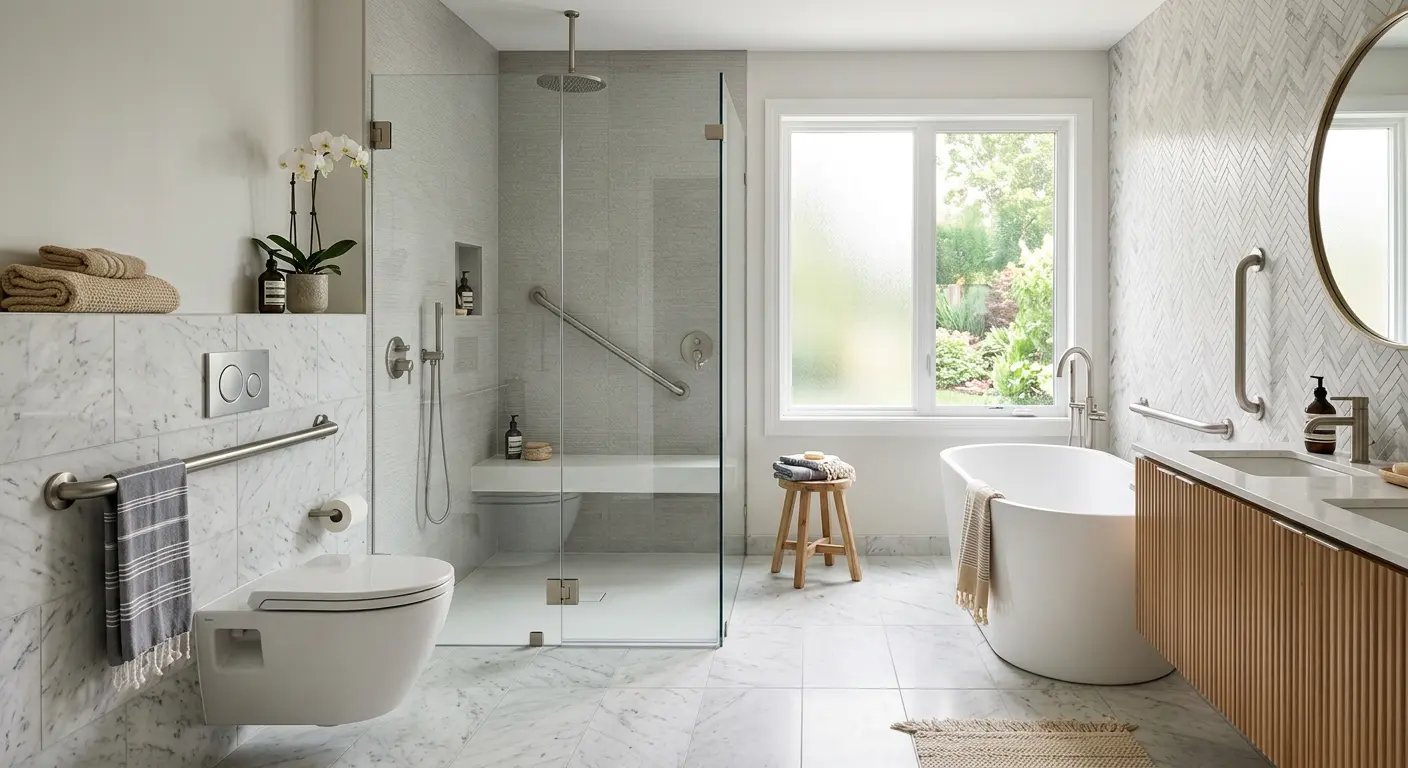 Modernes Badezimmer mit stilvollen Applelaine Haltegriffen